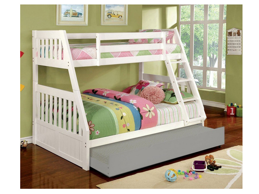 White Wood Twin Over Full Bunk Bed, White Twin Full Bunk Bed