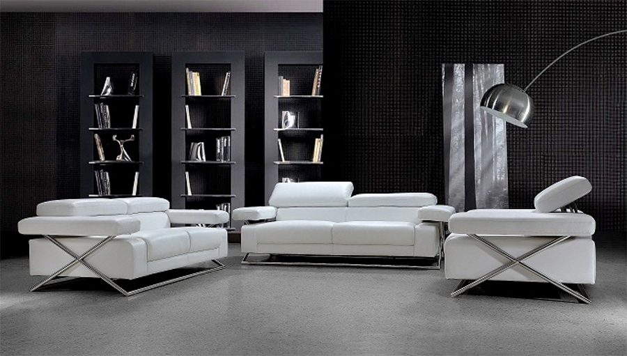 White Leather Sofa Set For, Modern White Leather Living Room Set