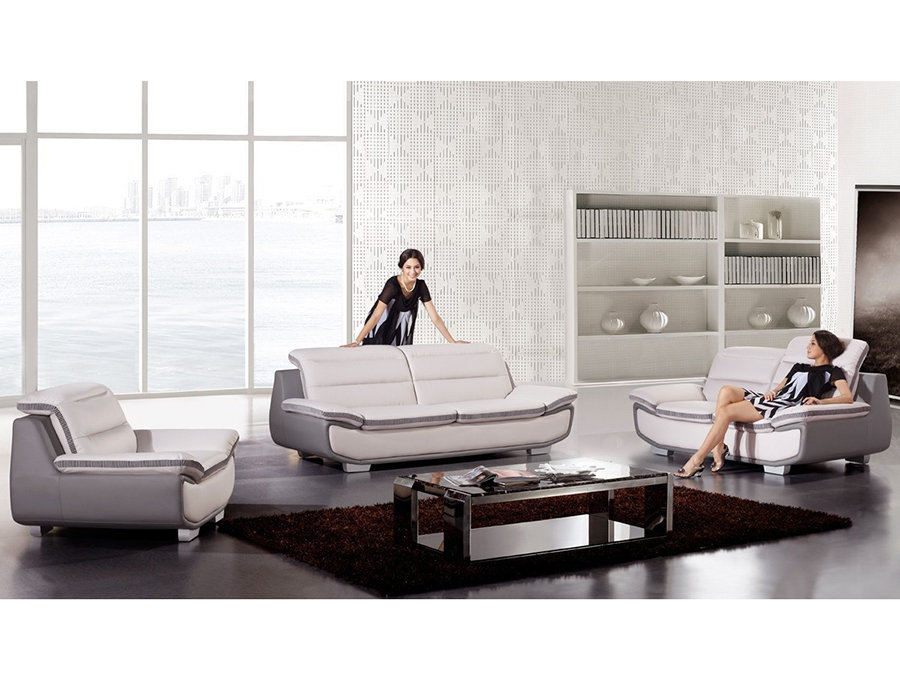 Modern 3pcs Light Gray Dark, Light Gray Leather Couch Set