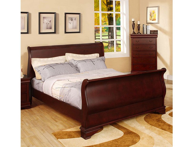 Laurelle Cherry Cal King Sleigh Bed, Wooden Sleigh Bed King