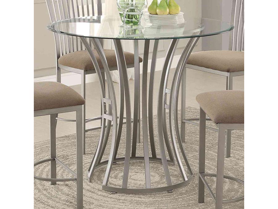 Sodus 5pcs Round Metal Counter Height Dining Table Set Glass Top