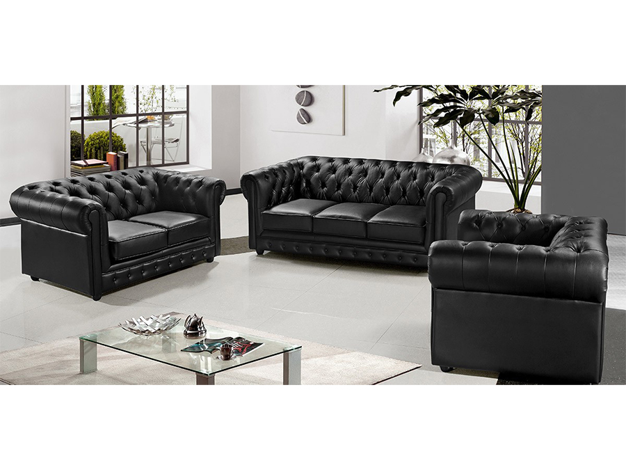 Behoren verzending Spaans 3 Black Half Leather Sofa Set - Shop for Affordable Home Furniture, Decor,  Outdoors and more