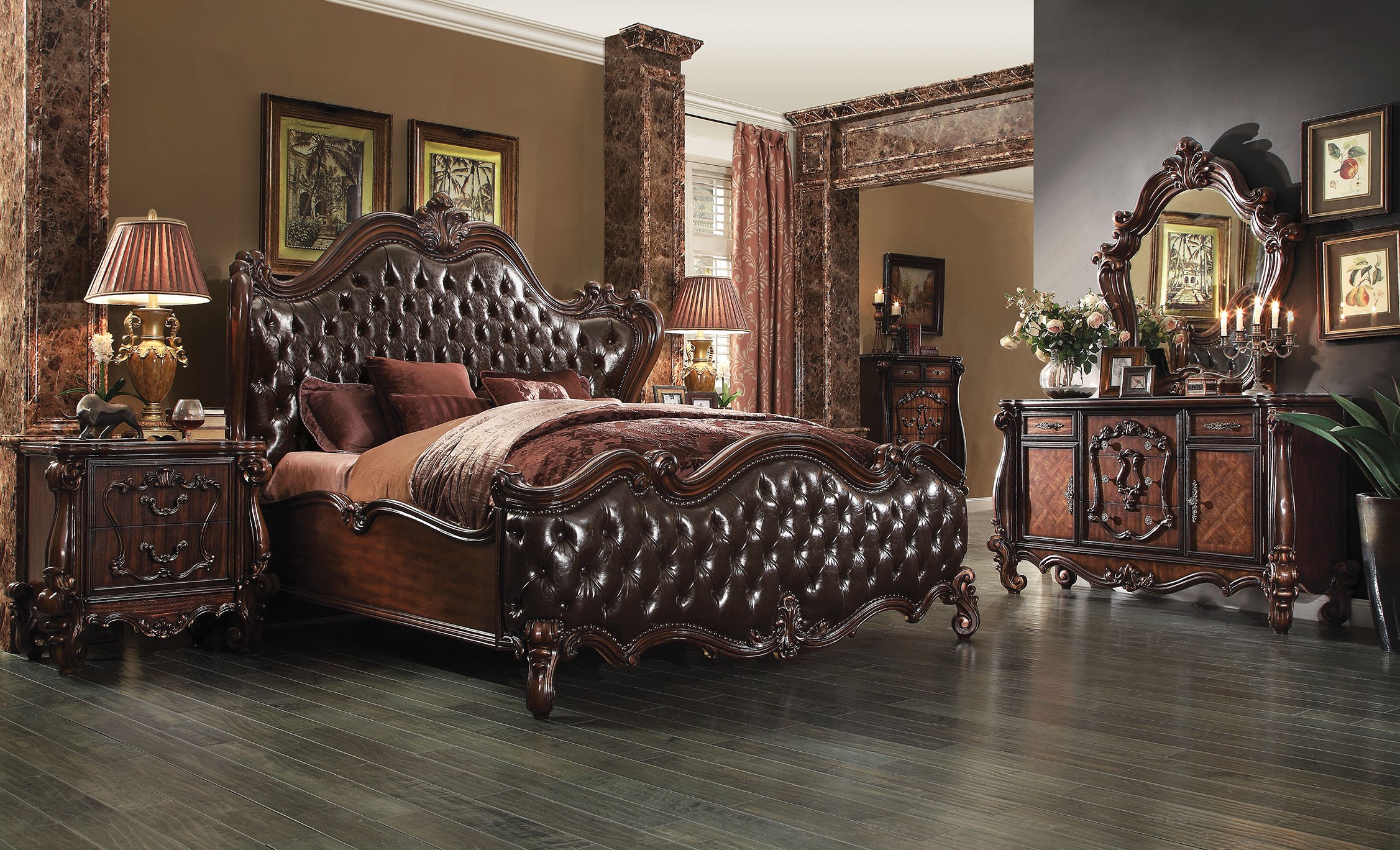 Versailles Queen Bed In Cherry Oak, Cherry Oak Bunk Beds