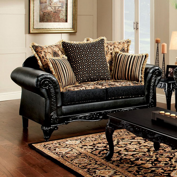 Furniture of America - Theodora Sofa and Loveseat Set in Black -  SM7505-SF-LV
