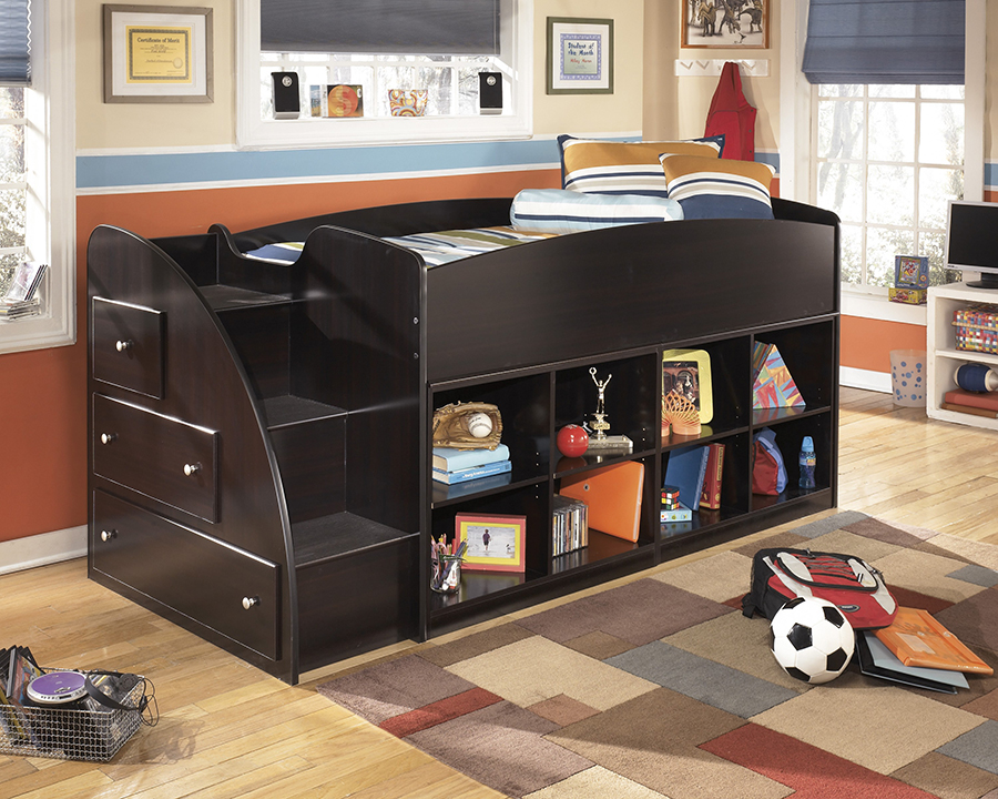 loft bed with bookcase stairs