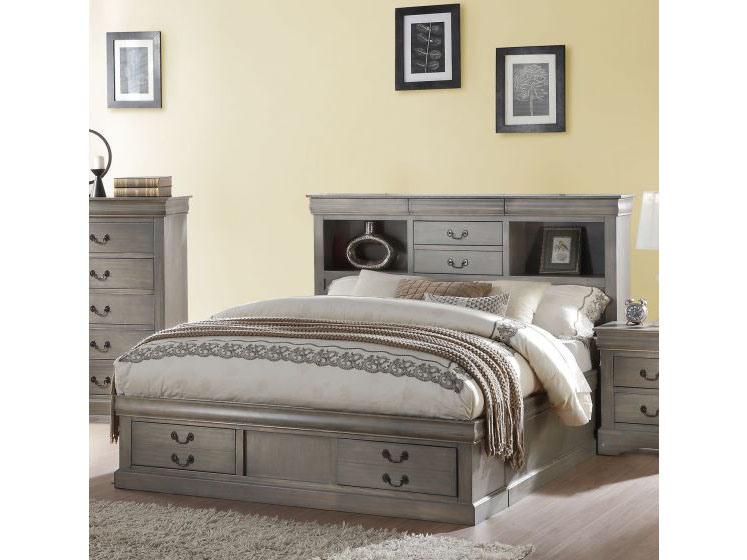 Louis Philippe E King Storage Bed, Cal King Storage Bed