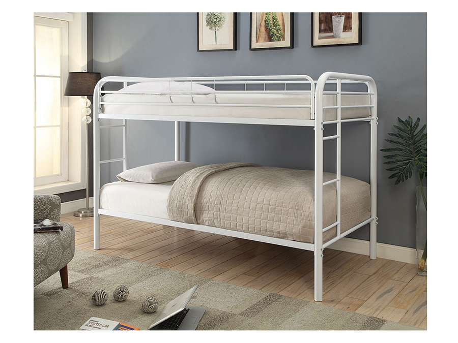 White Metal Twin-Over-Twin Bunk Bed 