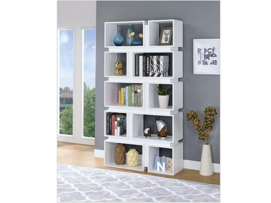  White Geometric Bookcase for Large Space