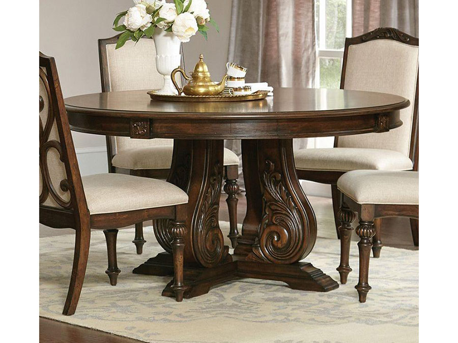Antique Java Cream Fabric Round Dining Table Set Shop For