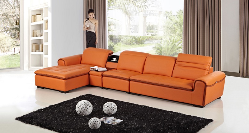 Faux Leather Sectional Sofa, Orange Leather Couches