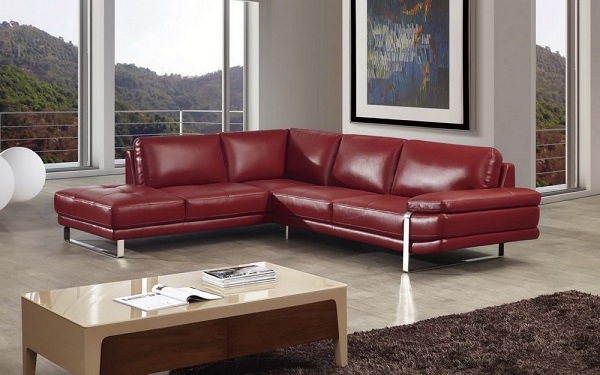 Modern Red Italian Leather Sectional, Red Italian Leather Sofa
