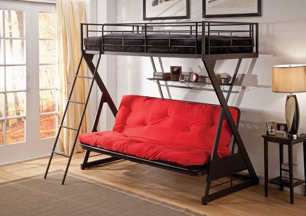 bunk bed with bookshelf