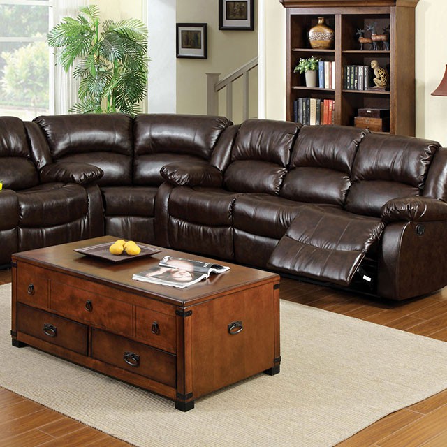 Winslow Rustic Brown Bonded Leather, Dark Brown Leather Recliner Sectional