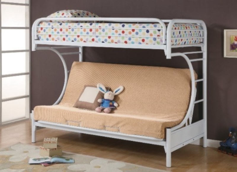 White Metal Twin Over Full Futon Bunk, Twin Over Full White Metal Bunk Bed