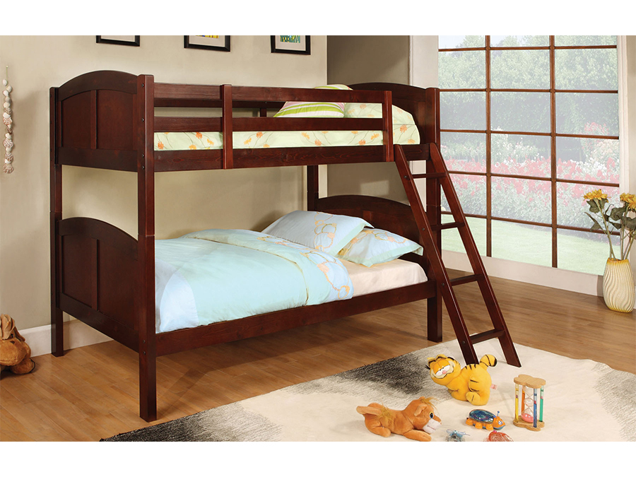 Rexford Twin Bunk Bed With Drawers, Cherry Bunk Beds With Drawers
