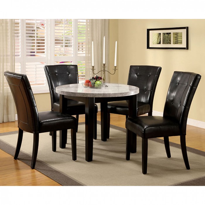 Marion I Espresso Marble Top Round, Marble Top Round Dining Table And Chairs