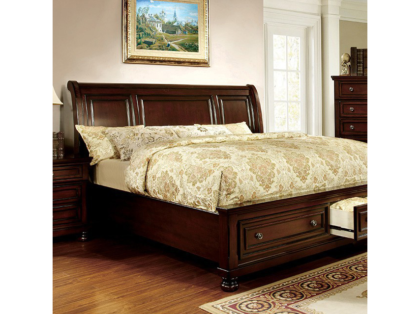 Northville Transitional Dark Cherry, Platform Bed King With Drawers