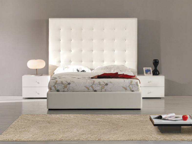 White Leatherette Tall Headboard E King, White Leather Tufted King Bed