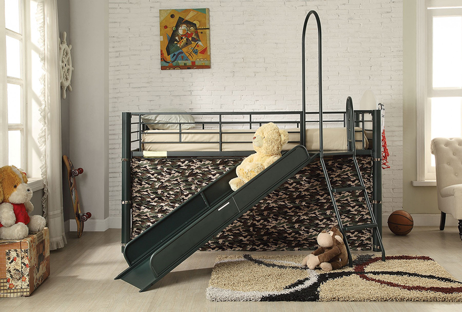 Wayde Green Loft Bed With Slide And, Bunk Bed With Basketball Hoop And Slide