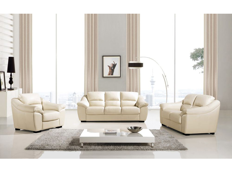 Modern 3pcs Cream Italian Leather Sofa, Contemporary Cream Leather Sofa
