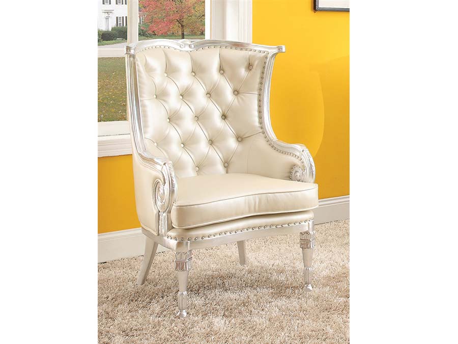 Pawnee Silver Frame and Beige PU Accent Chair - Shop for Affordable