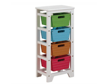 Darvin White Wood Storage Rack With 4, Darvin Bunk Beds