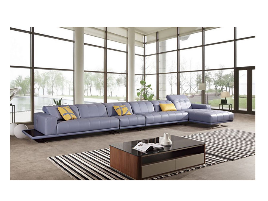 Light Blue Italian Leather Sectional, Light Blue Leather Couches