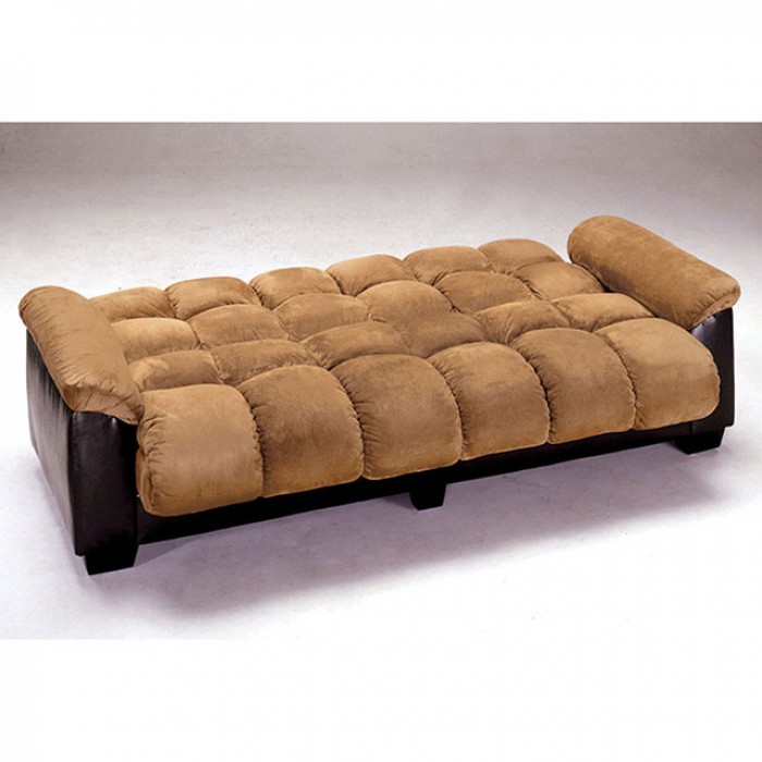 Brantford Contemporary Tan Espresso, Leather Futon Couch With Storage