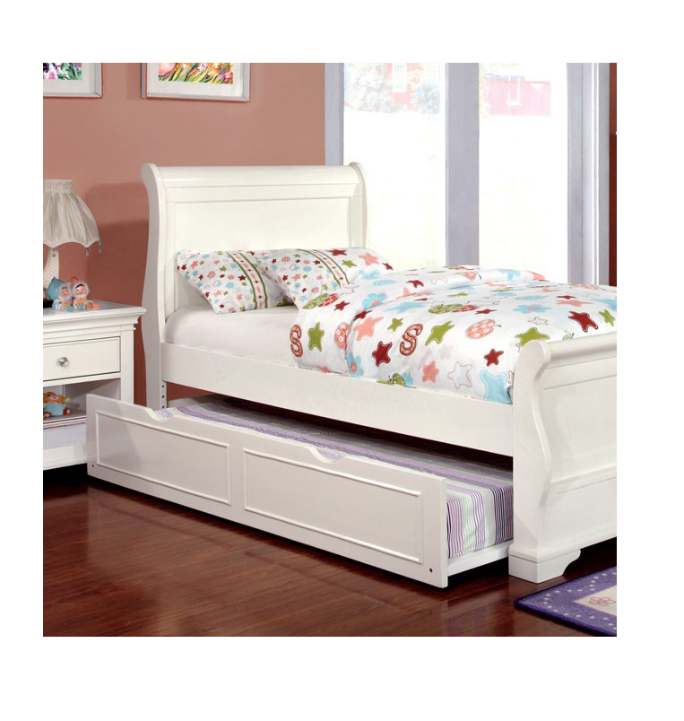Mullan White Twin Bed With Trundle, White Twin Sleigh Bed With Trundle