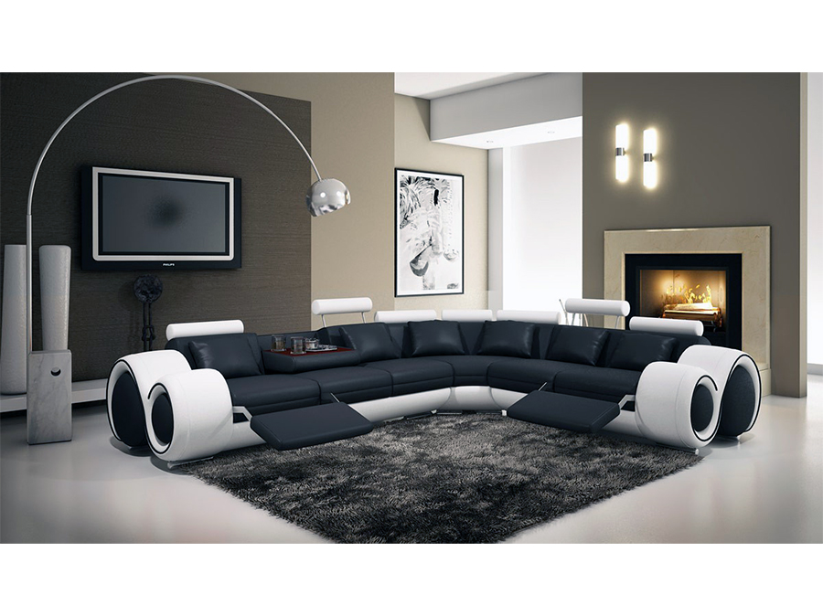 Black And White Leather Sectional Sofa
