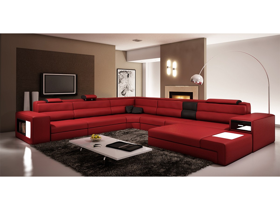 Dark Red Bonded Leather Sectional Sofa, Dark Red Leather Couch