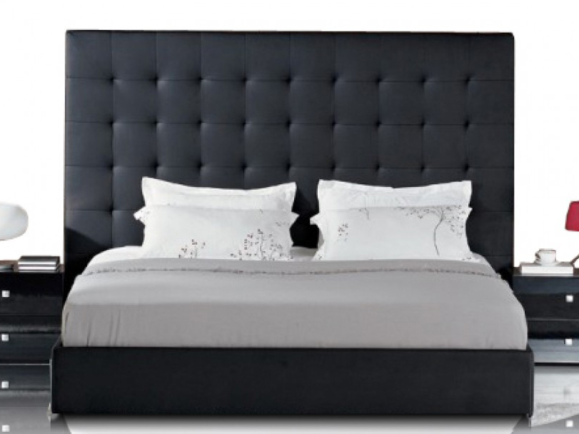 Tall Headboard Cal King Bed In Black, California King Bed Leather Headboard