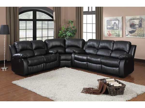 Power Reclining Sectional Sofa In Black, Large Black Leather Reclining Sectional Sofa