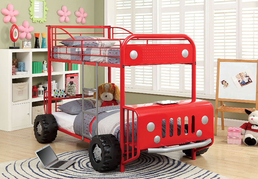 Red Metal Twin Over Bunk Bed, Bunk Beds Red
