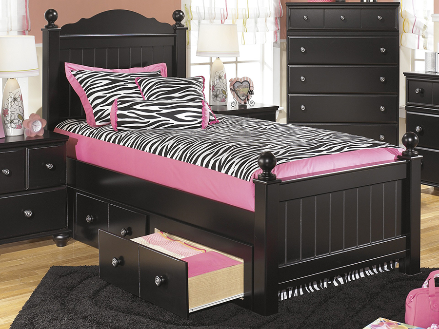 Jaidyn Black Twin Poster Bed With Under, Black Twin Bed With Storage Drawers