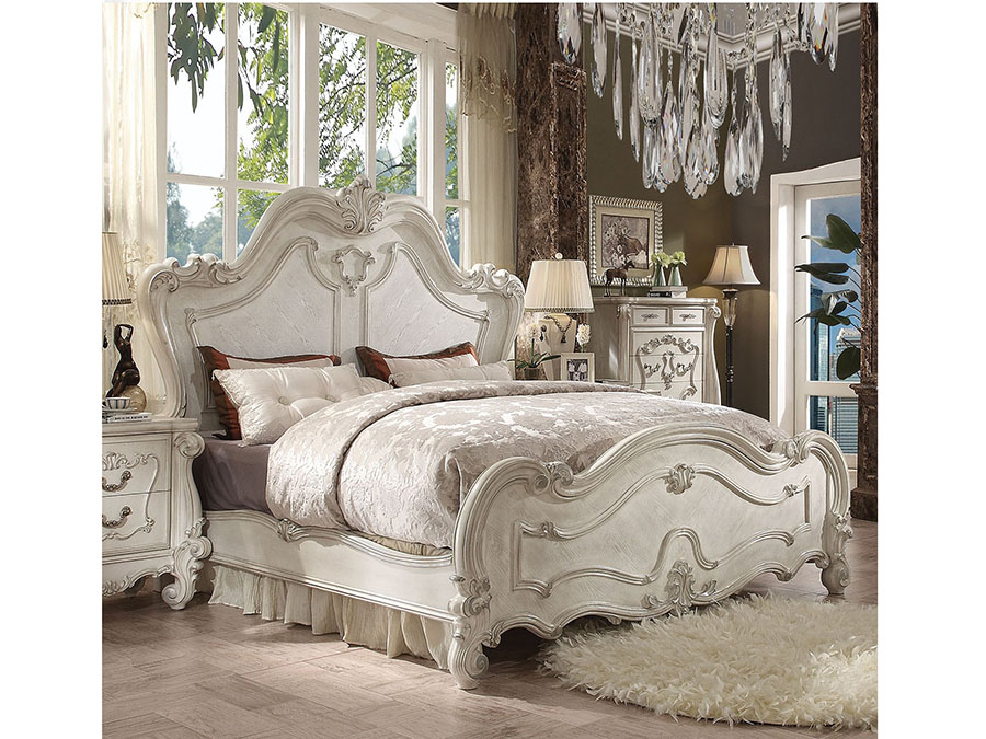 Versailles Queen Sleigh Bed In Bone, Queen Sleigh Bed White