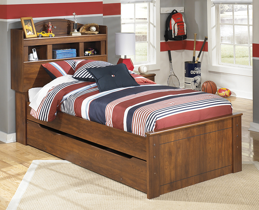 Barchan Medium Brown Twin Bookcase Bed, Twin Bookcase Headboard With Trundle
