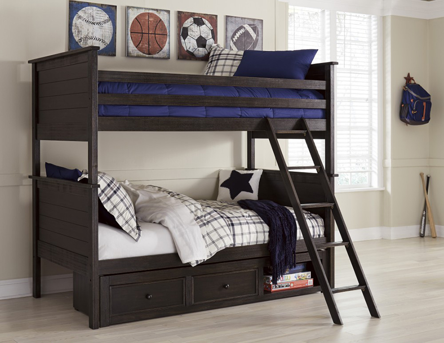Jaysom Black Twin Bunk Bed With, Black Bunk Beds With Storage