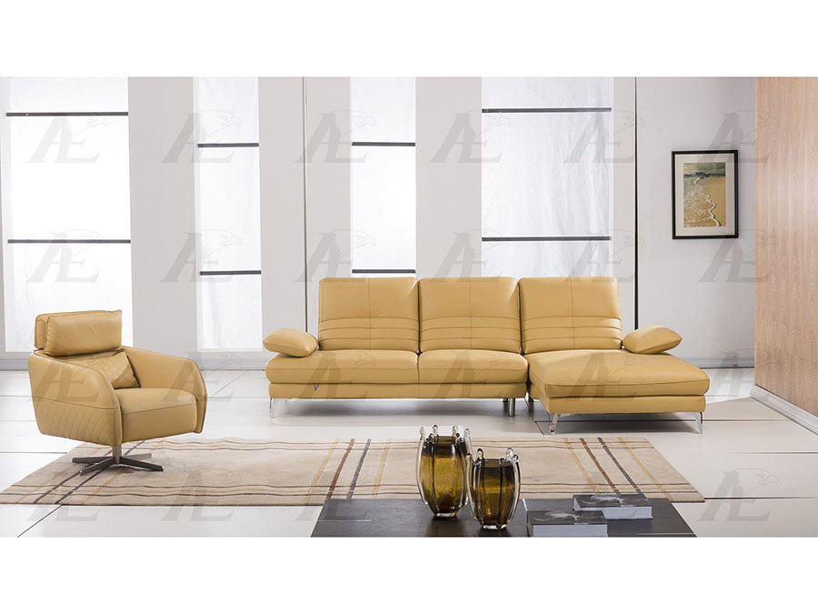 Modern 2pcs Yellow Italian Leather Left, Yellow Leather Sectional Sofa