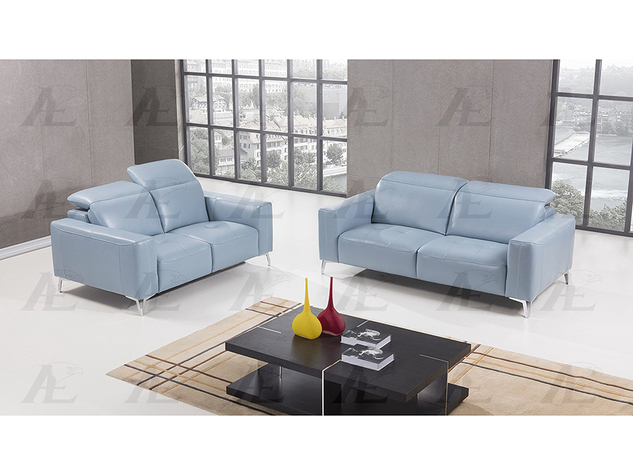 Light Blue Italian Full Leather Sofa, Light Blue Leather Couches