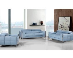 Arthur Light Blue Leather Sofa Set, Light Blue Leather Furniture