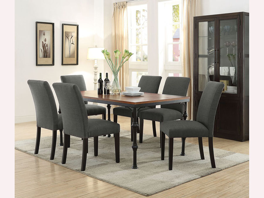Vriel Oak Black Metal Dining Table Set, Black Metal Dining Table And Chairs