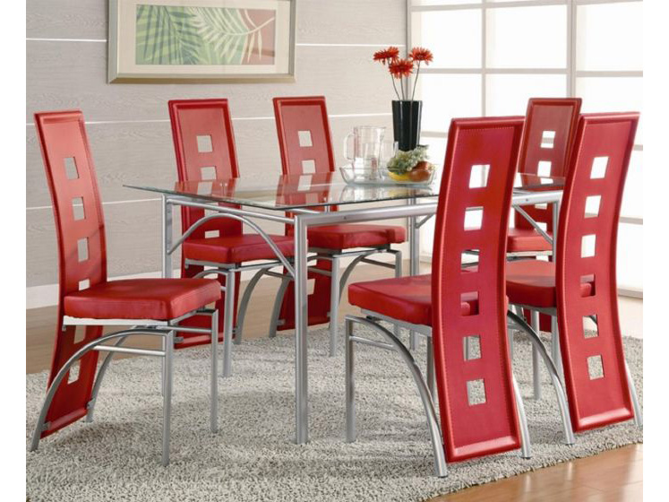 Metal Dinner Table And Red Chairs Set, Red Metal Dining Room Chairs