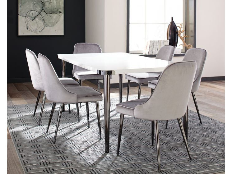 White Top Grey Velvet Dining Table Set, Round Table Riverbank Ca