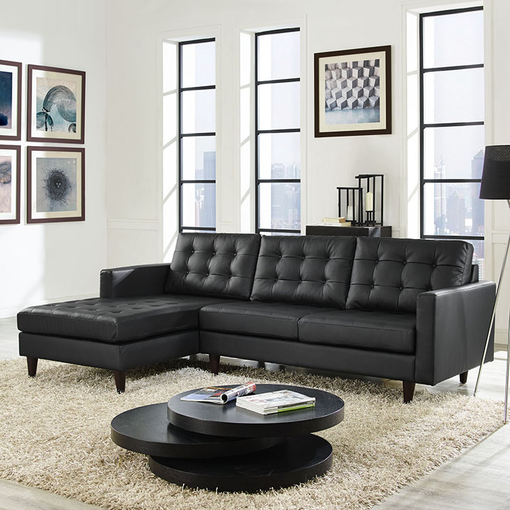 Left Facing Leather Sectional Sofa, Leather Sectional Black