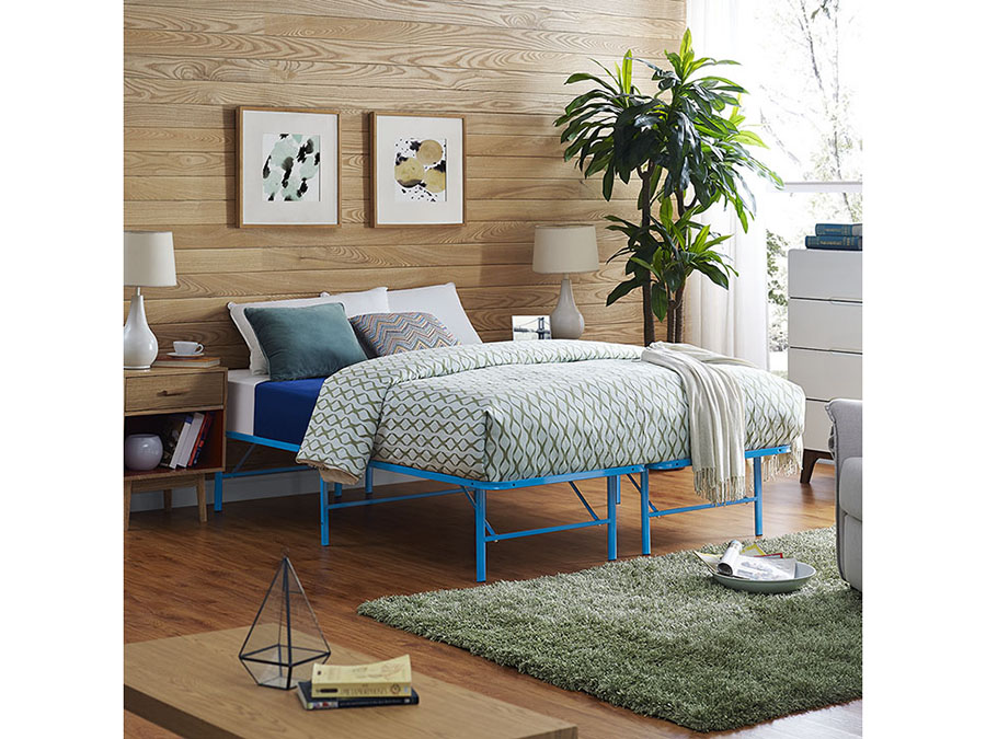 Horizon Queen Stainless Steel Bed Frame, Light Blue Bed Frame Queen