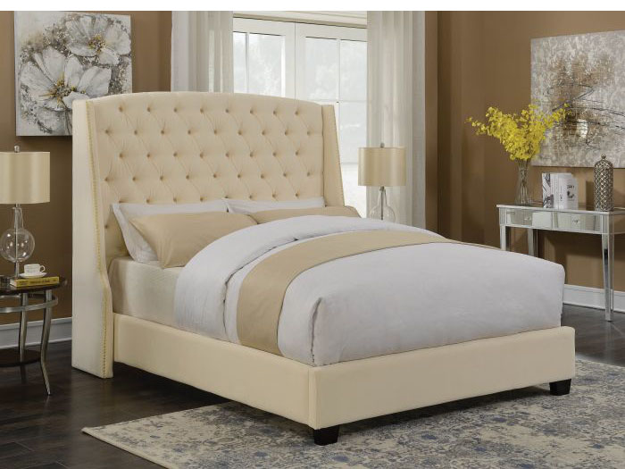 Cream Fabric Upholstered Cal King Bed, Cream Upholstered King Bed Frame