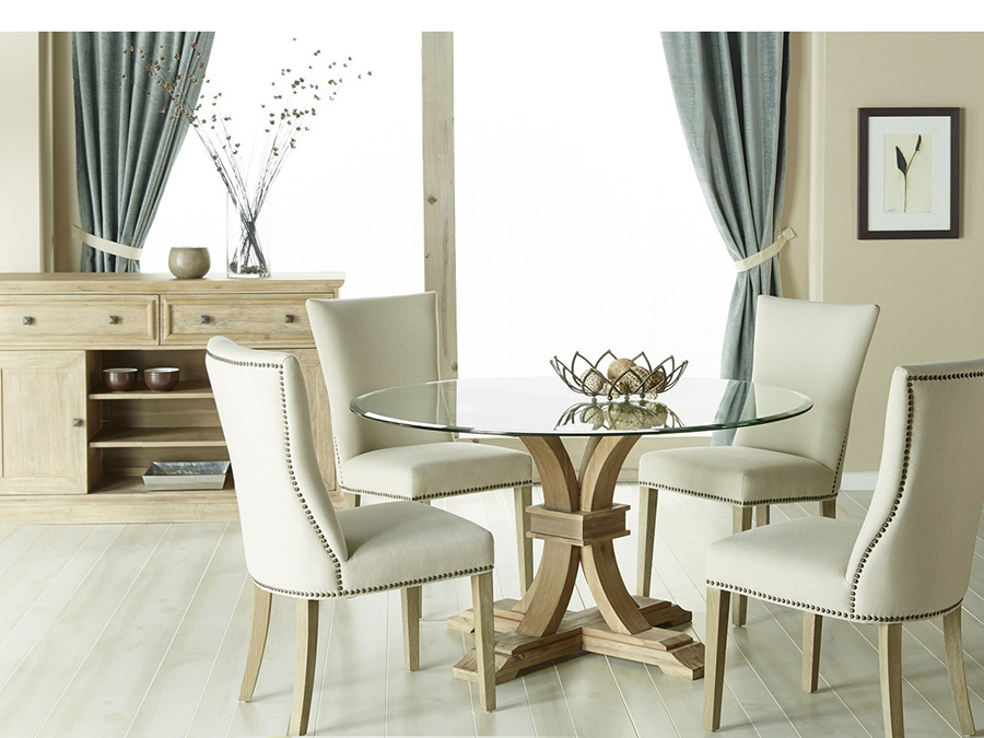 Devon 54 Round Glass Dining Set In, 54 Round Dining Table And Chairs