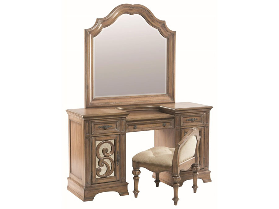 Wood Vanity Desk In Antique Linen, Antique Wood Vanity