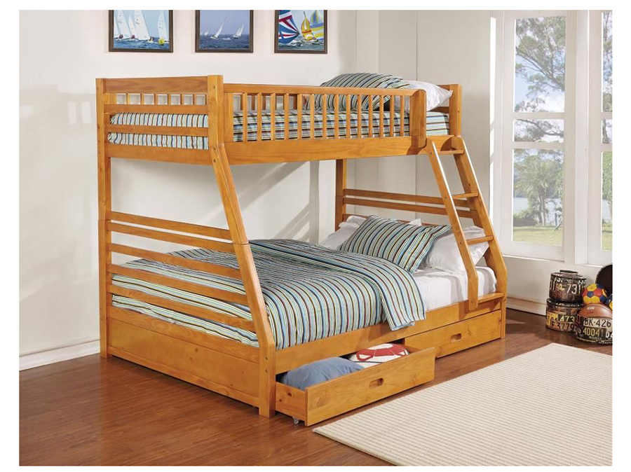 Wood Twin Full Bunk Bed In Light Honey, Twin And Full Bunk Bed Wood